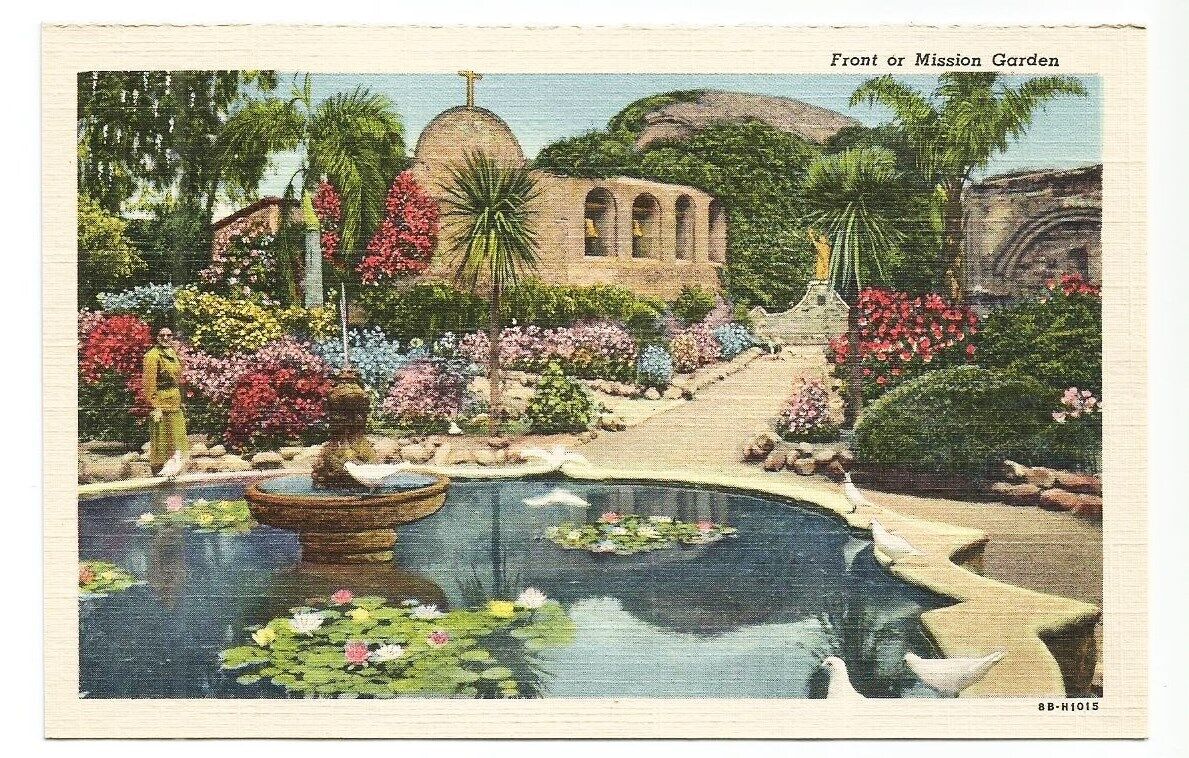 Mission San Juan Capistrano California CA Postcard Front of Mission Garden