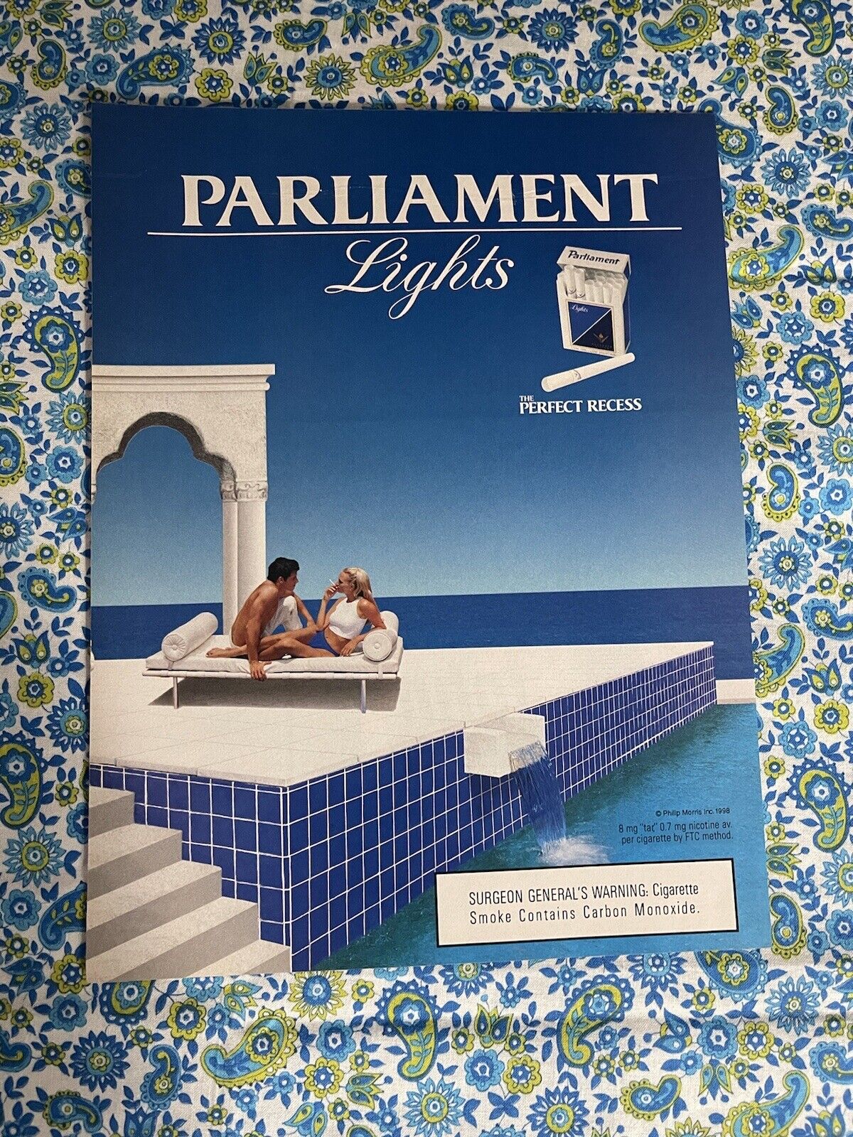 Vintage 1998 Parliament Lights Cigarette Print Ad Man Woman Oceanside Pool