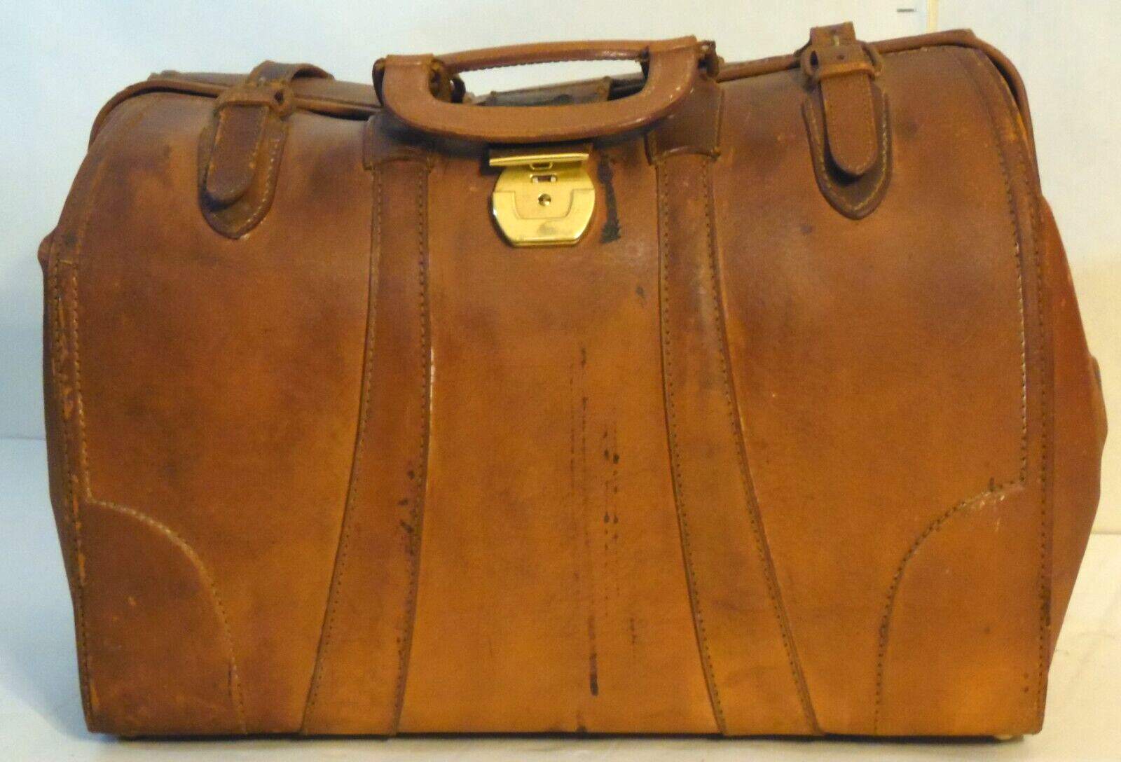 Vintage 1950's Leather Doctors' Attorneys' Bag Brown, Large, Distressed, USA