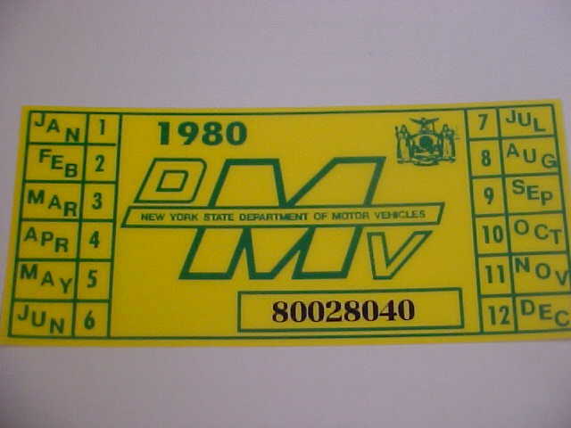 new york 1980 registration sticker for windshild