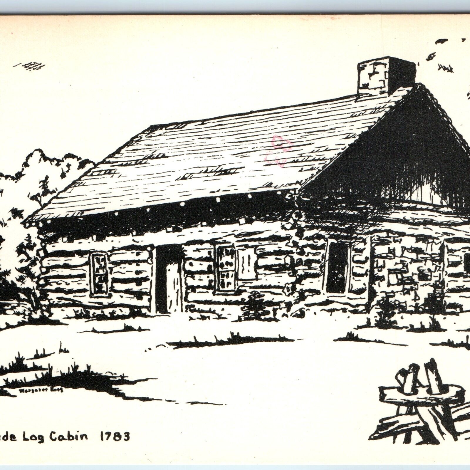 c1970s Grand Isle, VT Jedediah Hyde, Jr Log Cabin Art PC Post Office Museum A262