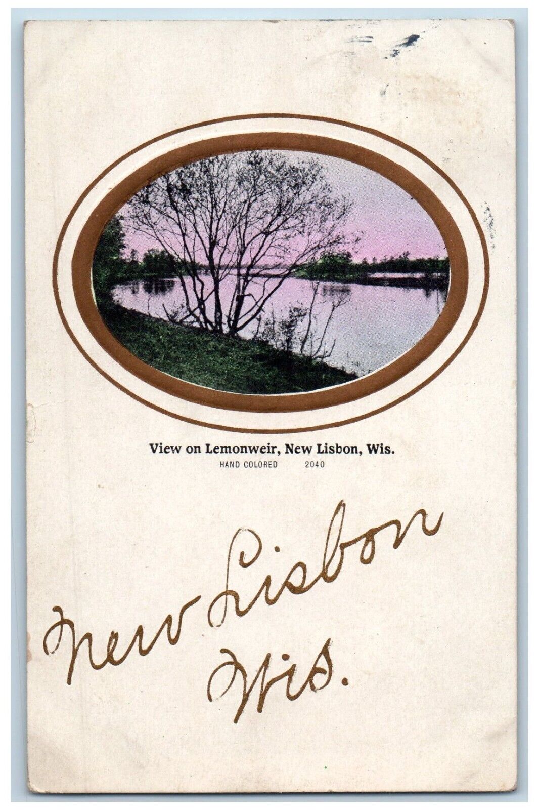 New Lisbon Wisconsin Postcard Lemonwier Embossed River Lake 1910 Vintage Antique