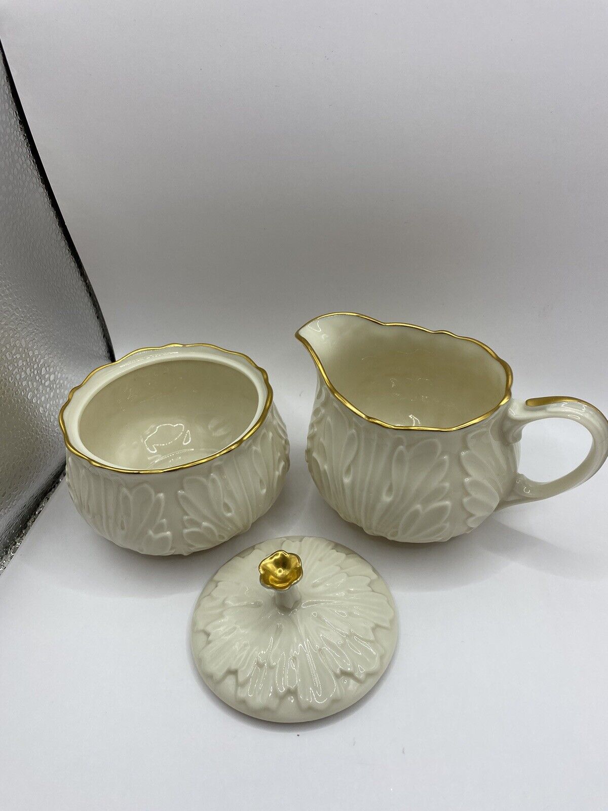 Vintage Lenox Cottage Bone China Creamer & Sugar Bowl Set Ivory w/ 24K Gold Trim