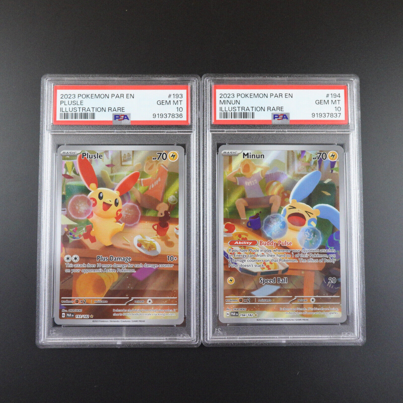 PSA 10 Plusle 193 & Minun 194 Sequential Paradox Rift Graded Pokemon Card