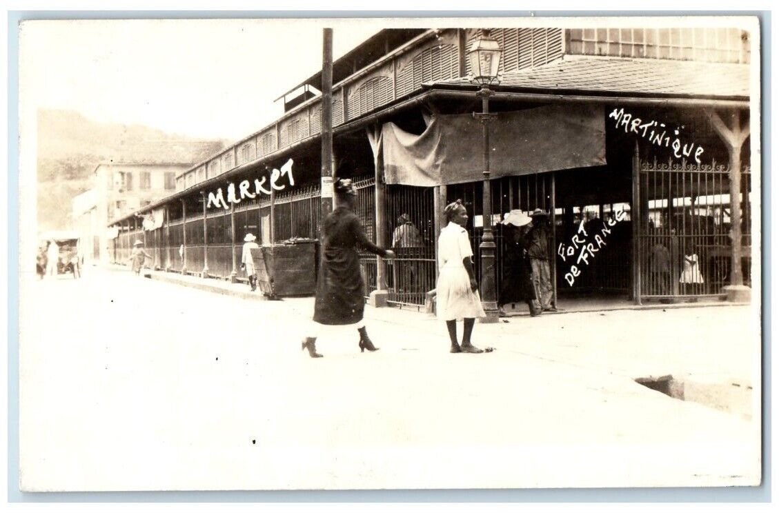 c1918 Market Street View Fort De France Martinique Caribbean RPPC Photo Postcard