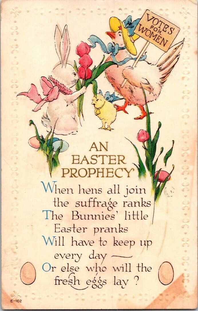 Vintage Antique Postcard Easter Anthropomorphic Womens Suffrage Rights Hen P04