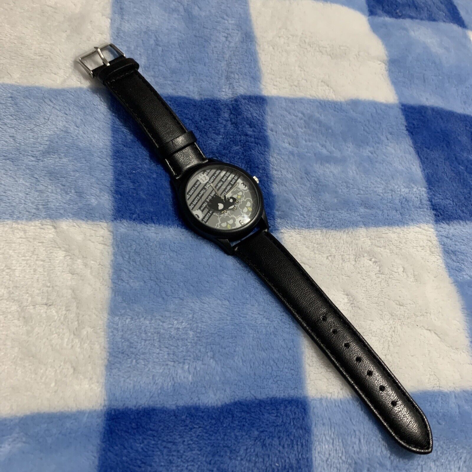 Tested Sanrio Original Japan Unique Bad Badtz Maru Black Leather Band Watch