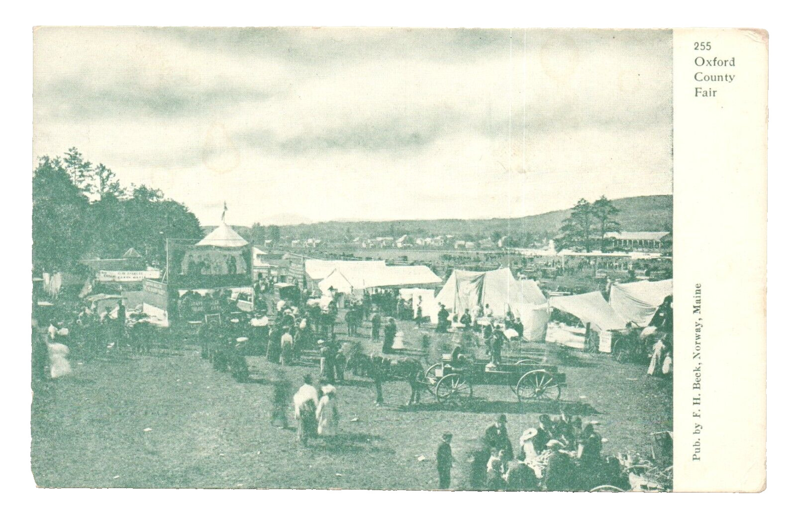 c.1905 Oxford Co. Fair General View Norway ME Postcard Wagon Horse Tent Exhibit