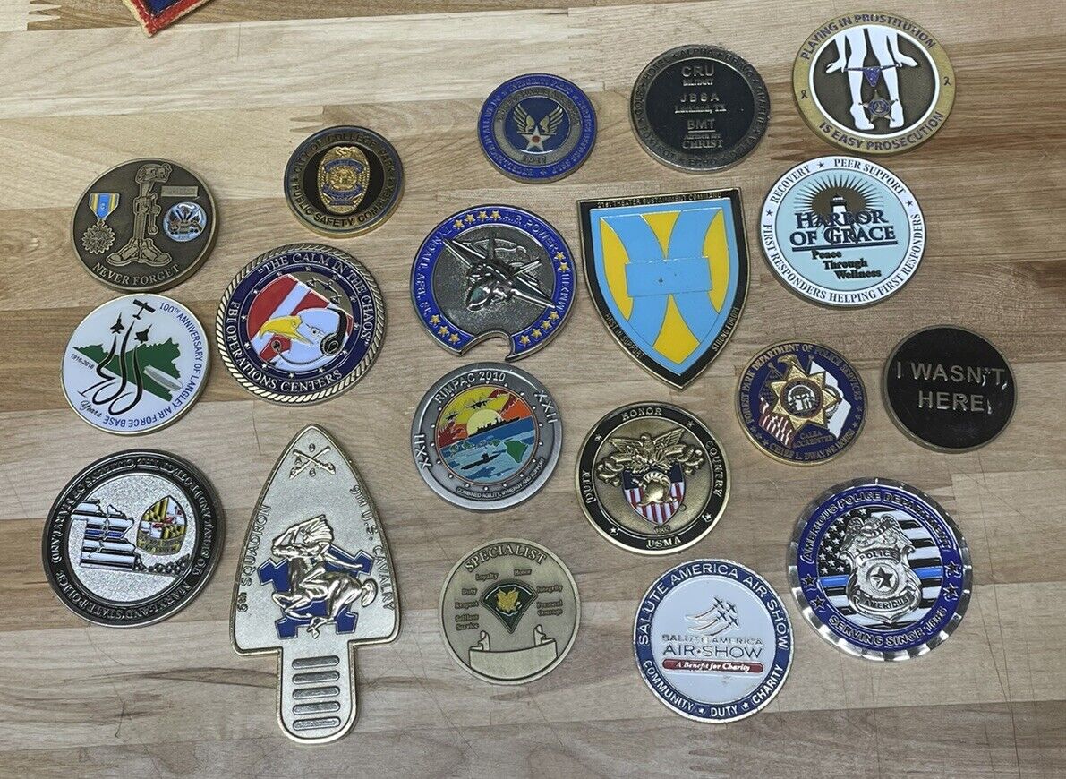 CHALLENGE COIN LOT SET OF 18 DIFFERENT MILITARY AND POLICE COINS