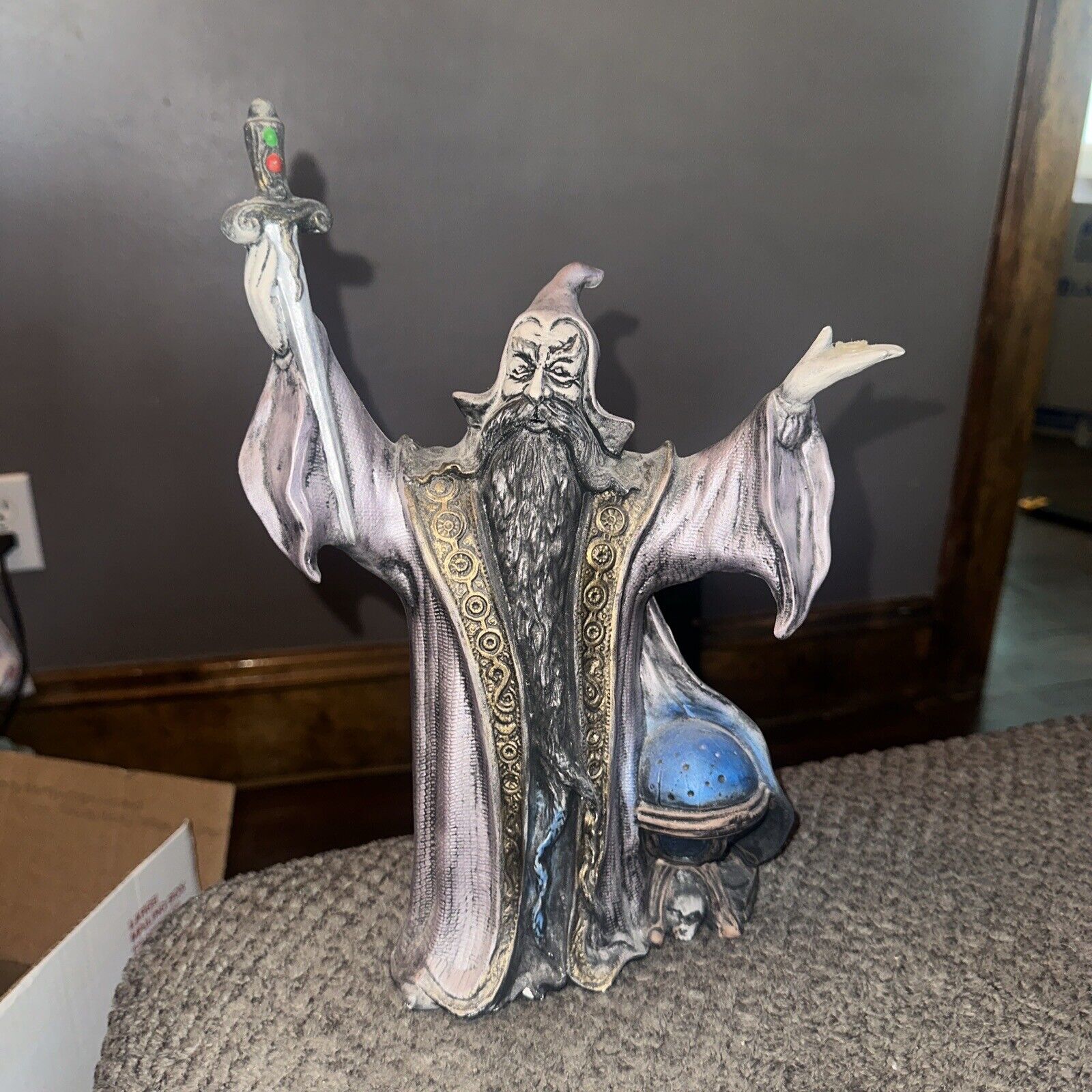 Ceramic Wizard Statue With Sword  Hand Painted 12 Inches Tall VTG Alchemy