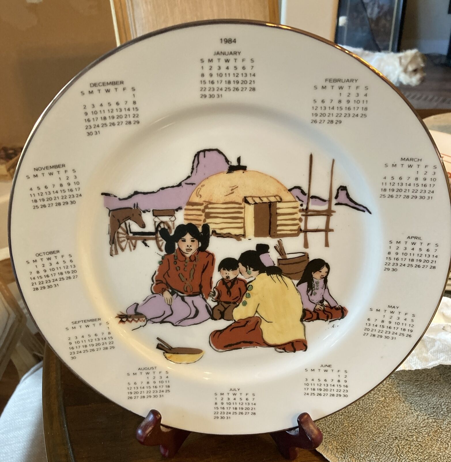 Vintage Navajo Calendar Collector Plate Hand Painted Kay Mallek  1984 1st Issue