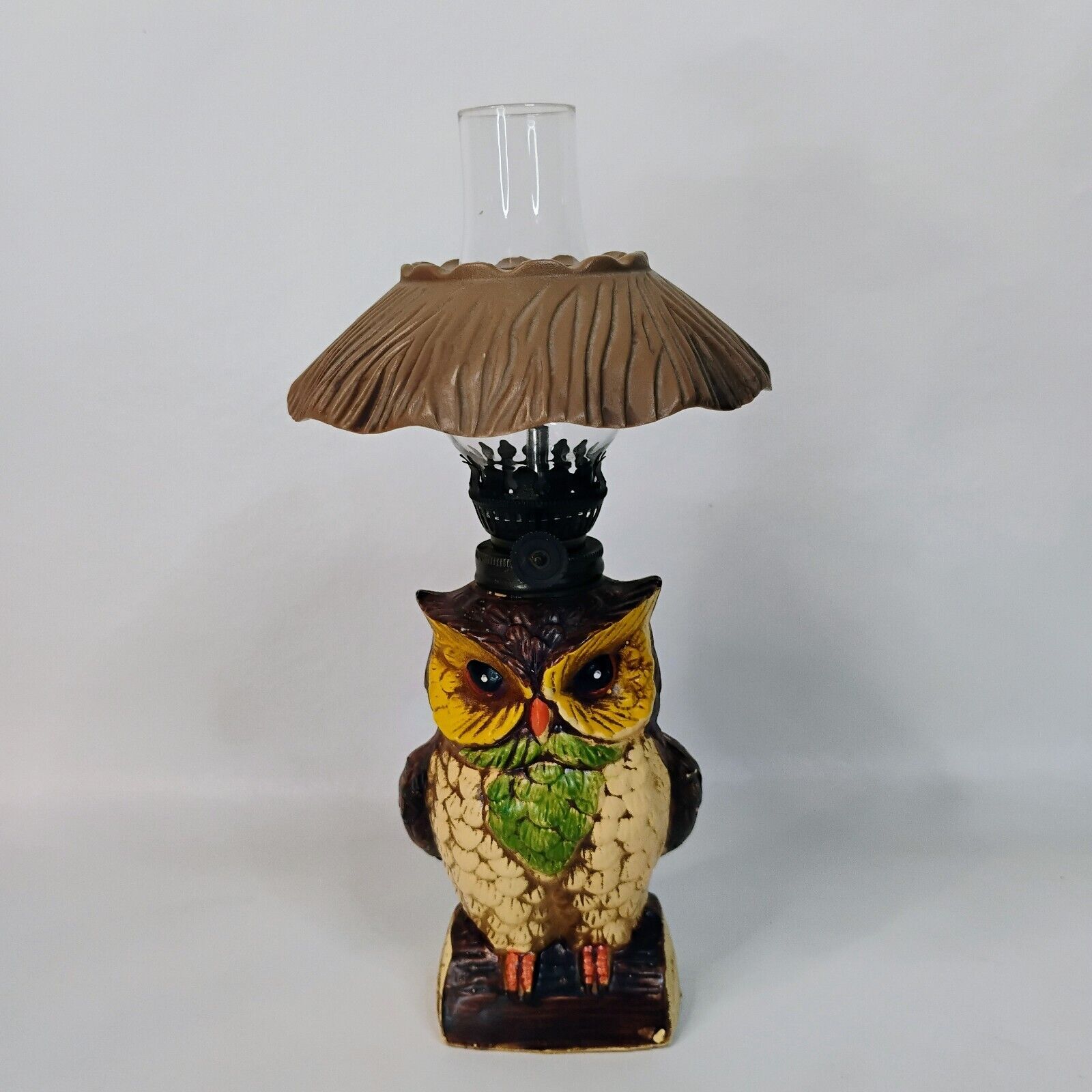Vintage Owl Shaped Hand Painted Mini Oil Lamp with Shade /Japan/ Owl Decor