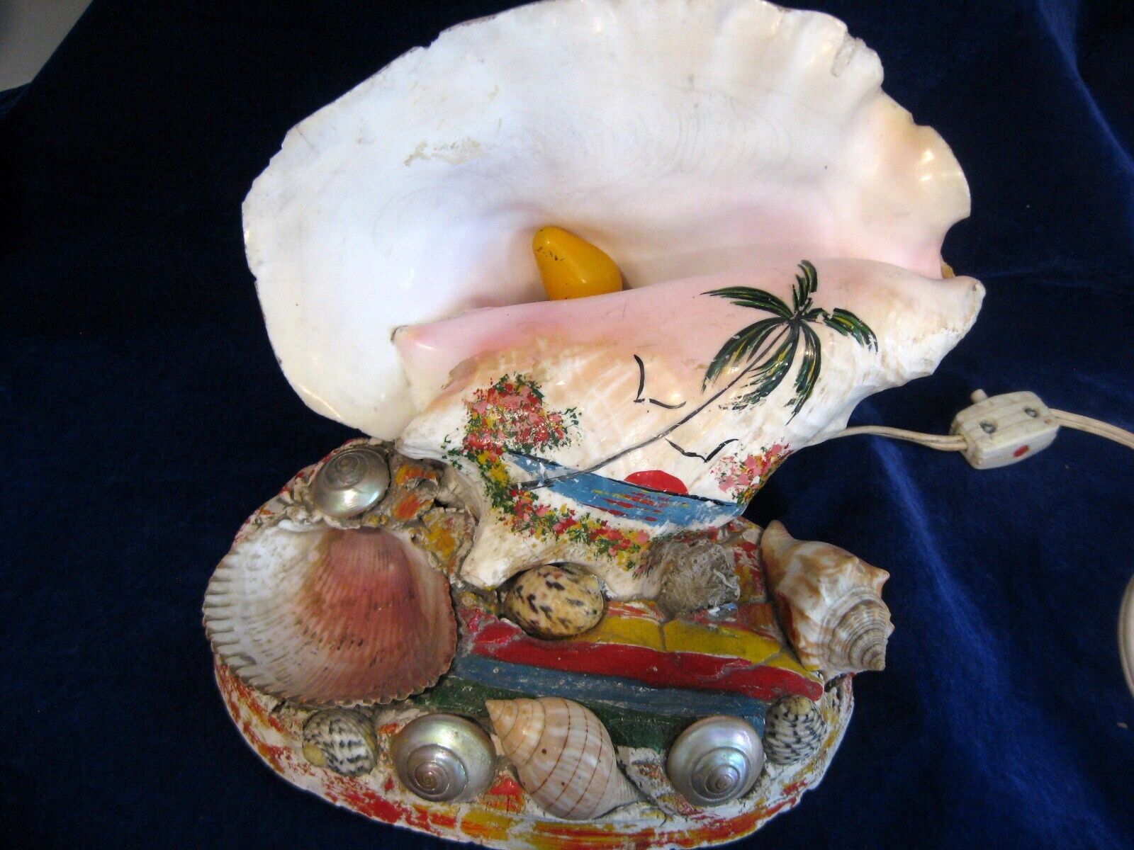 VTG 1950s MCM TV Lamp Conch Sea Shell Light Beach Tiki souvenir Decor Kitsch