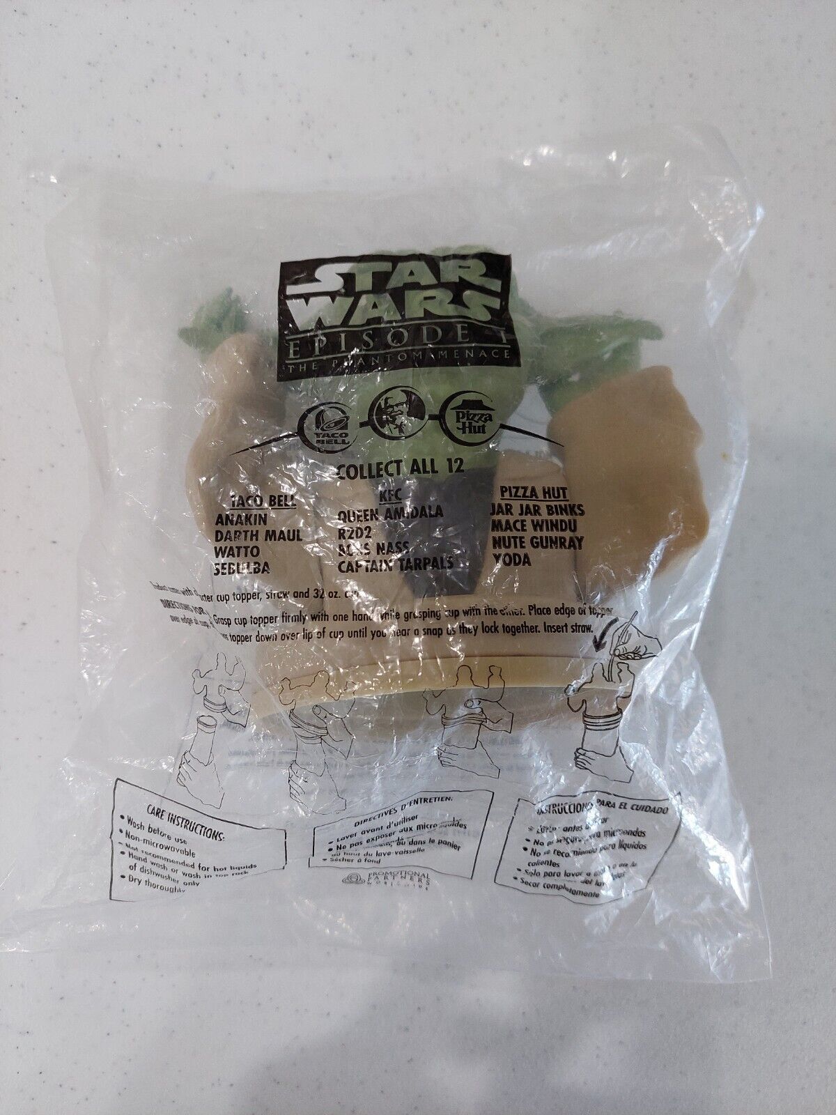 NEW Star Wars Episode 1 Phantom Menace Cup Topper Lid Yoda 1999 KFC *SEALED* Bag