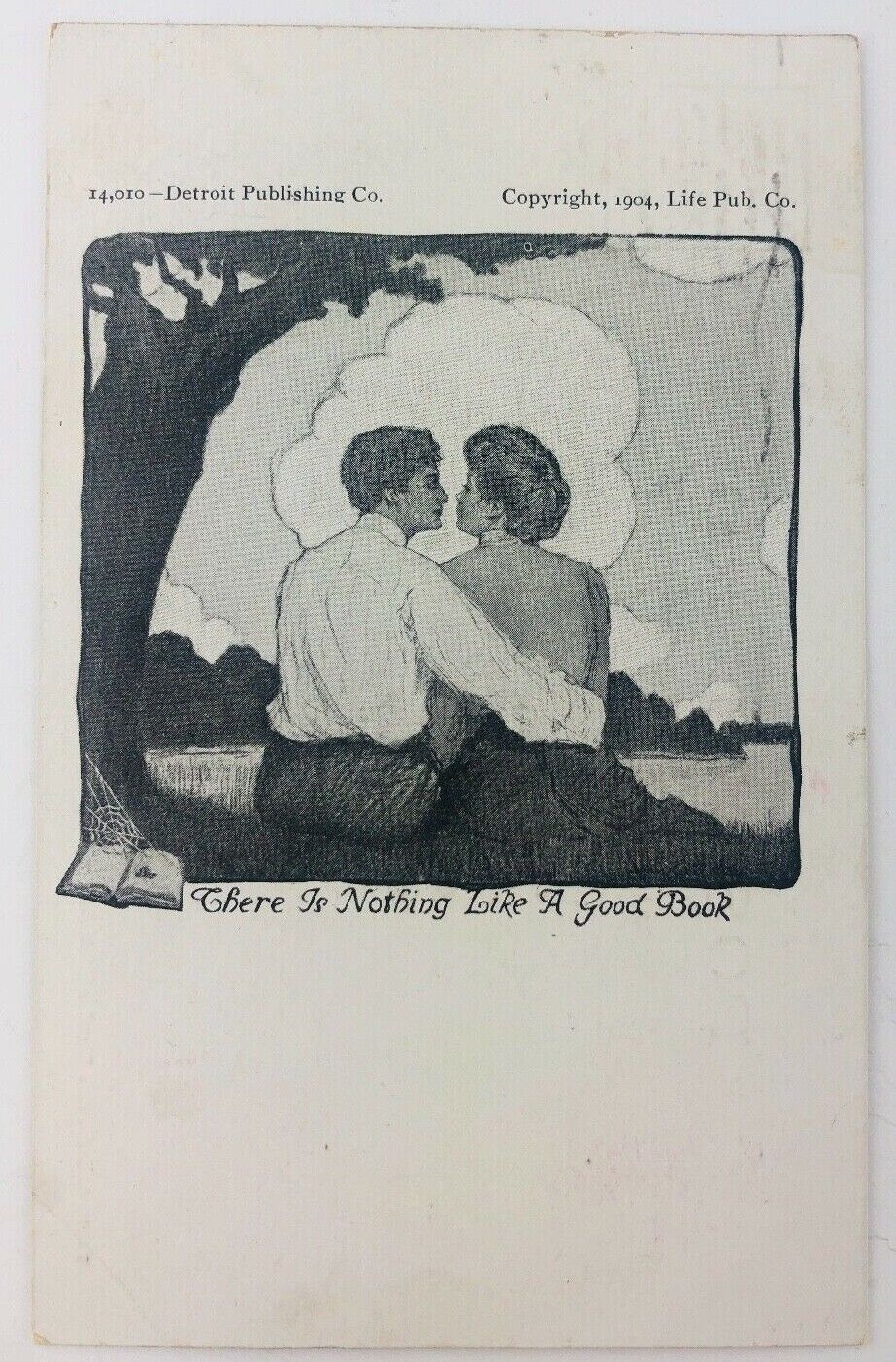 Vtg Greetings Postcard There is Nothing Like A Good Book Romance Man Woman 1905