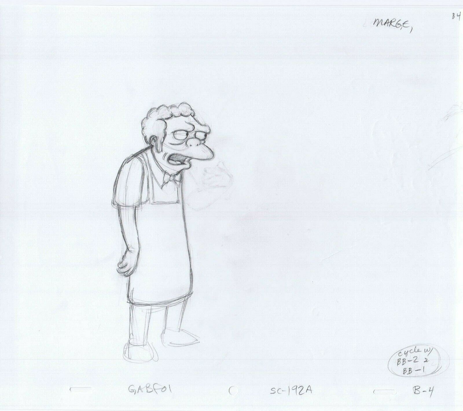 Simpsons Moe 3 Original Art Animation Production Pencils Pages GABF01 SC192 BB-1