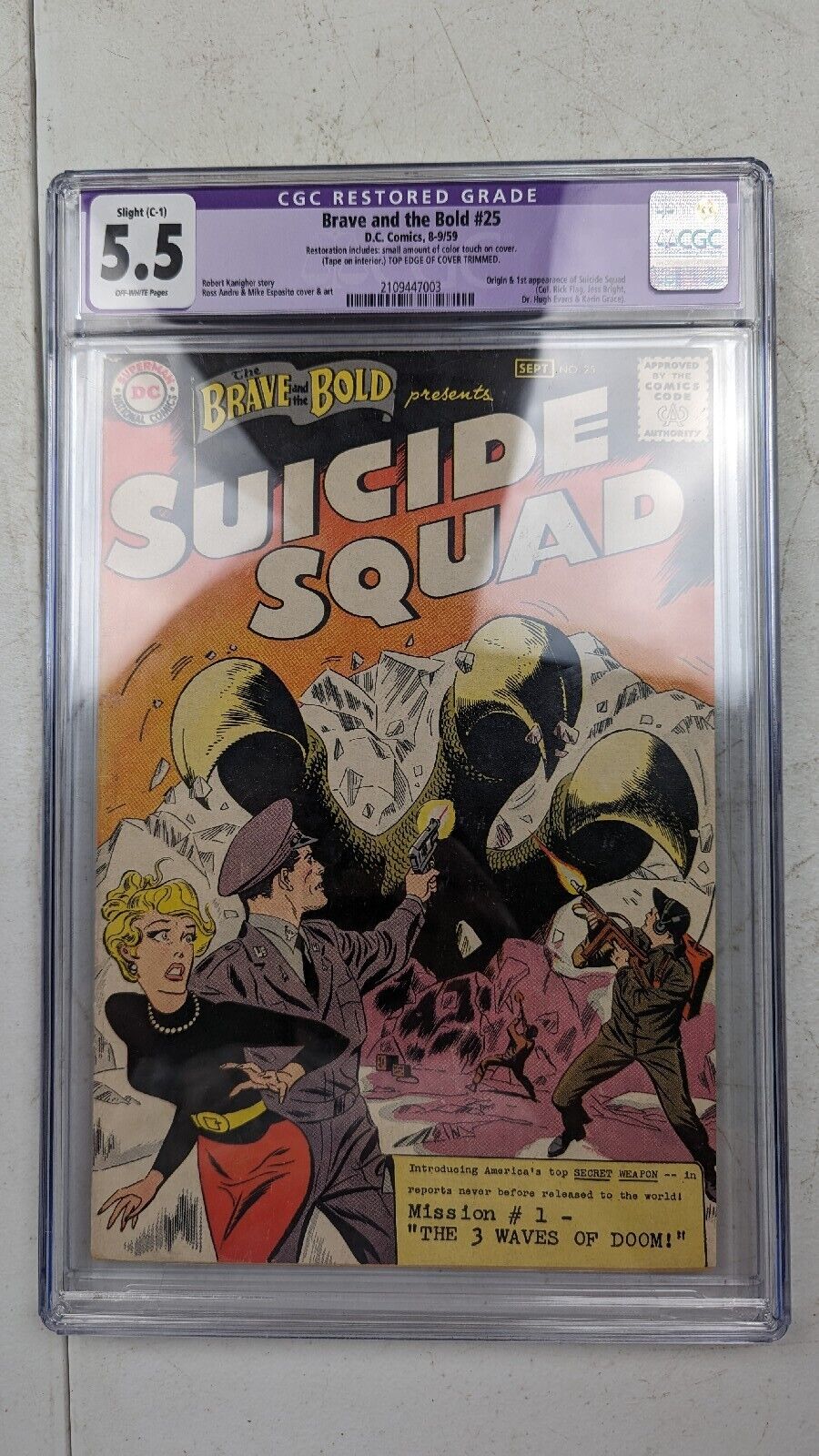 1959 DC COMICS BRAVE AND THE BOLD #25 1ST SUICIDE SQUAD CGC GRADED 5.5 RESTORED