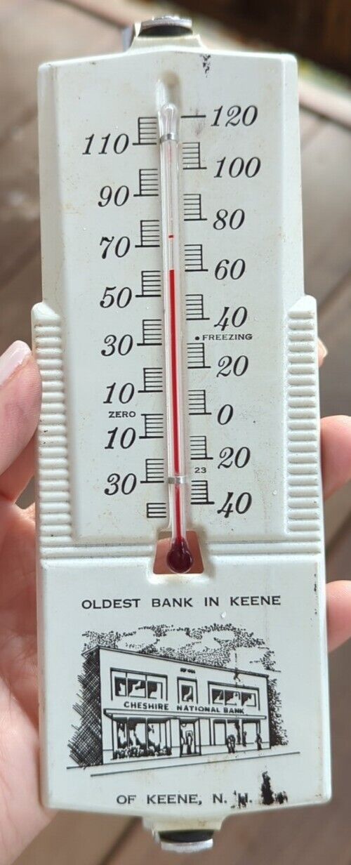 Vintage Cheshire National Bank Oldest Bank In Keene NH Metal Thermometer