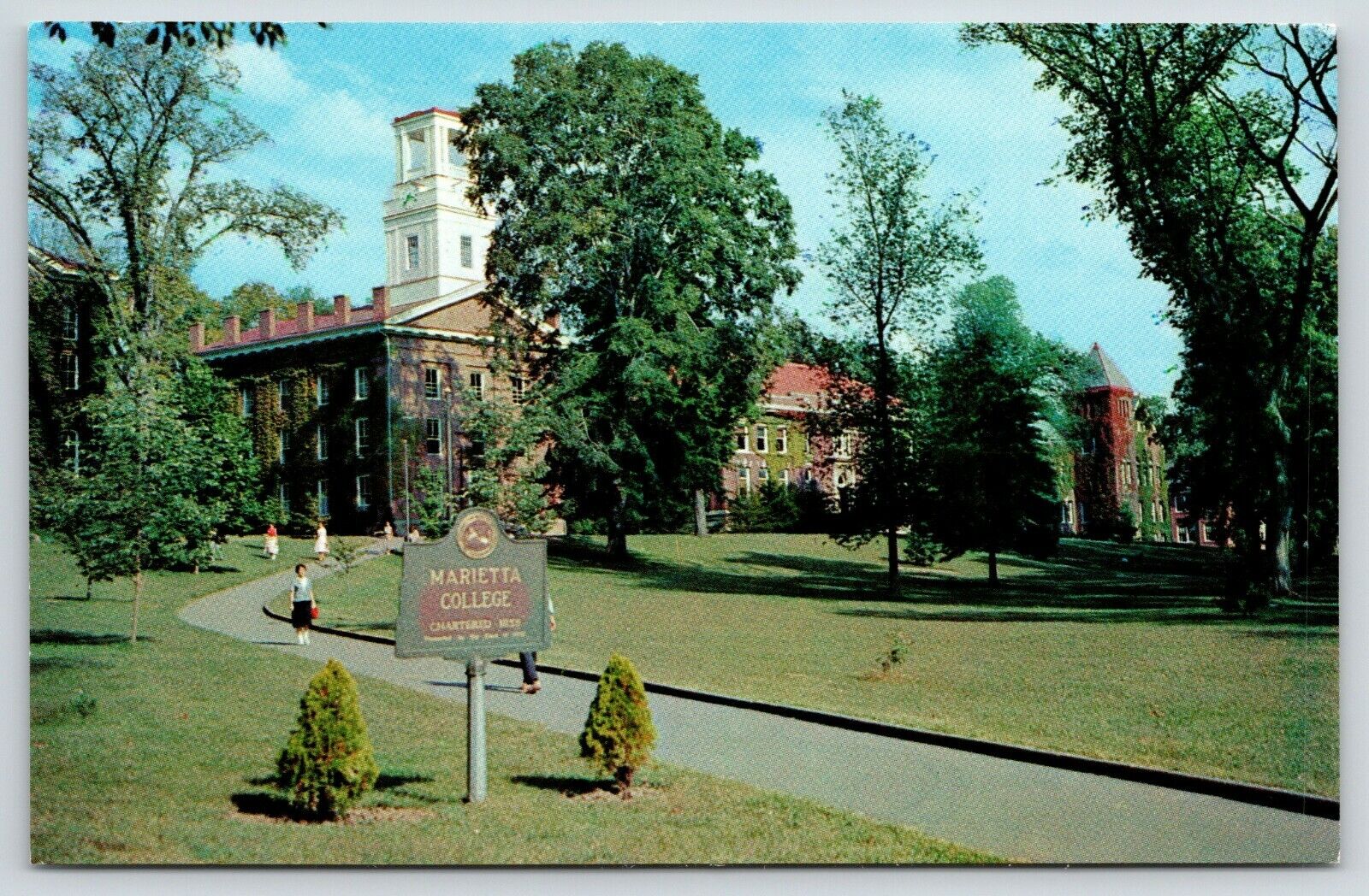 Marietta College Ohio~Founded 1797 Chartered 1835~Double Square Tower~Sign 1960s