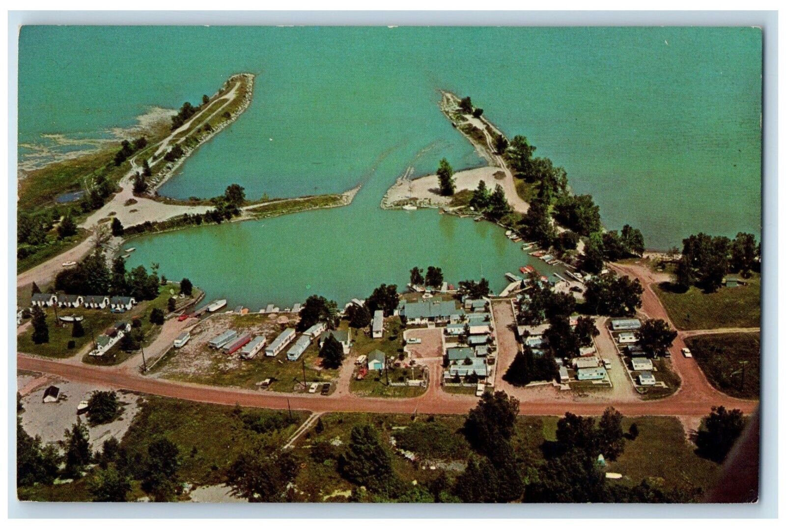 Aerial View Of Boat Basin & Marina From Air Grindstone City Michigan MI Postcard