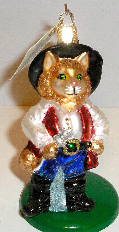 2011 OLD WORLD CHRISTMAS - PUSS IN BOOTS - BLOWN GLASS CAT ORNAMENT - NEW W/TAG