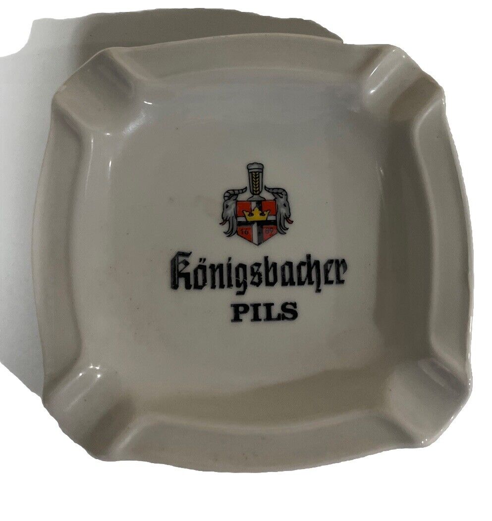 Vintage Konigsbacher Pils Beer Ashtray Ceramic  5.5 Inch White
