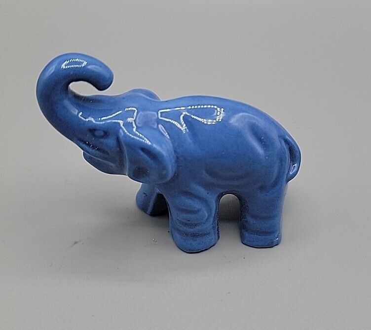 Vintage Blue Ceramic Elephant Standing Figurine 1\