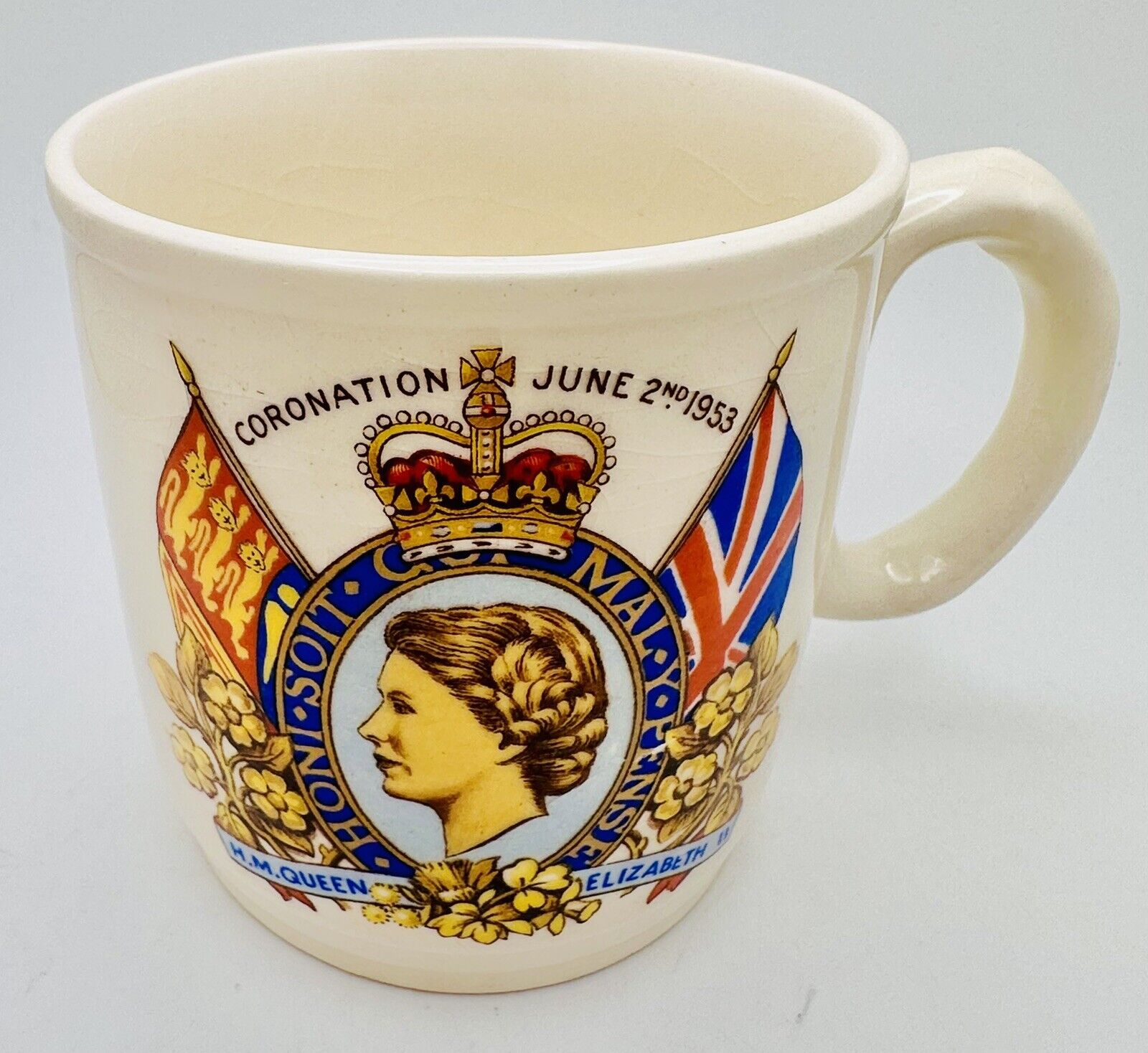Vintage Queen Elizabeth II Coronation Mug Cup June 2nd 1953 Johnson Bros ENGLAND