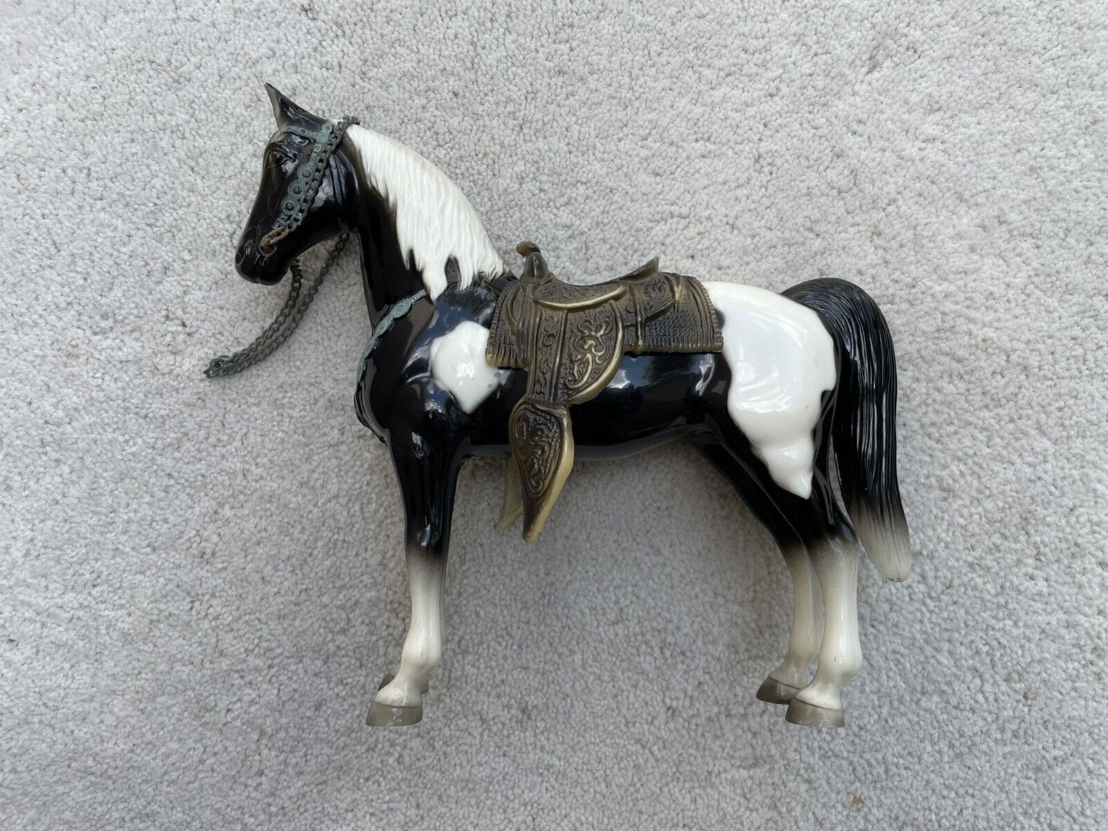 Vintage Breyer Horse #41 Glossy Black Pinto Tobiano Western Pony 1970s Saddle