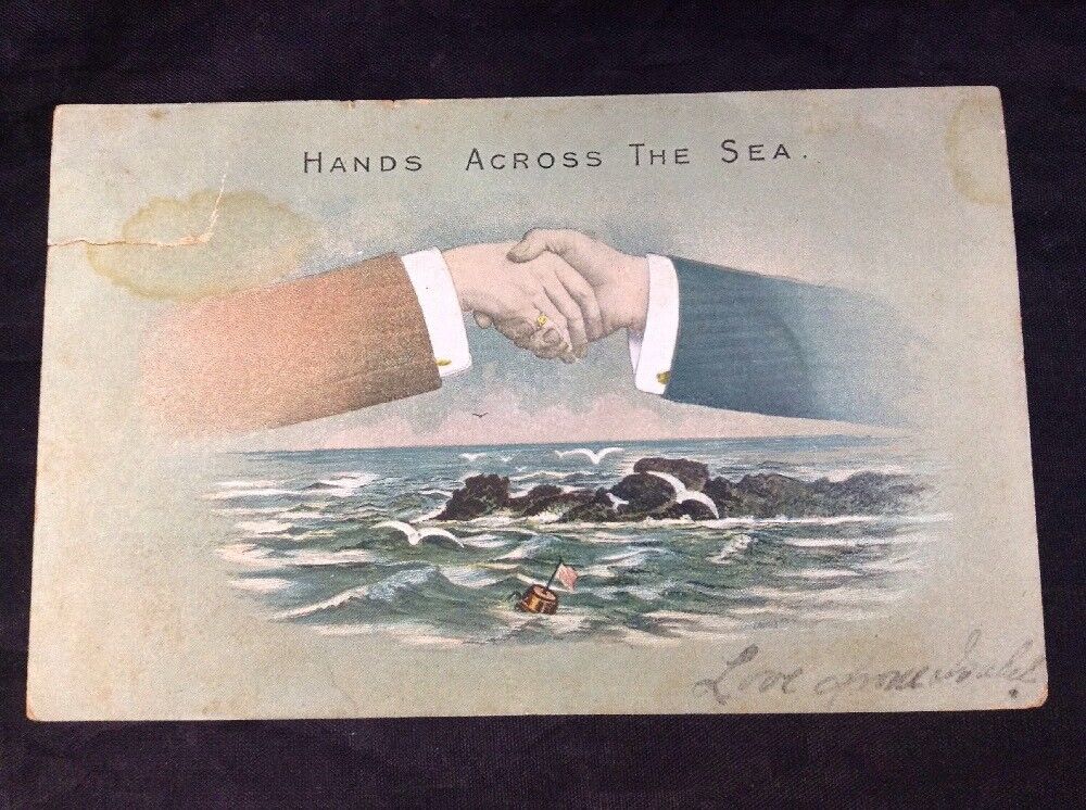 Vintage Early 1900s Hands Across the Sea Great Britain & USA Postcard