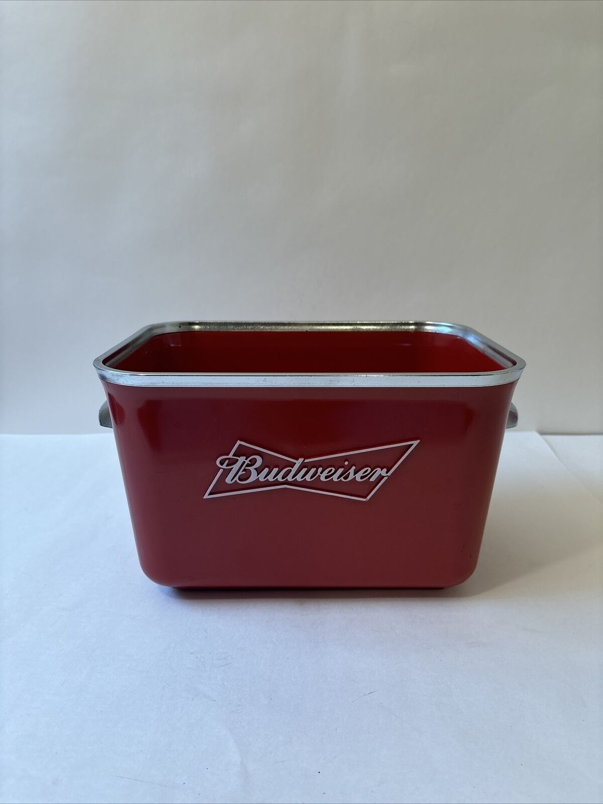Vintage Budweiser Red & Chrome Hard Plastic Six Pack Cooler Beer Server Holder