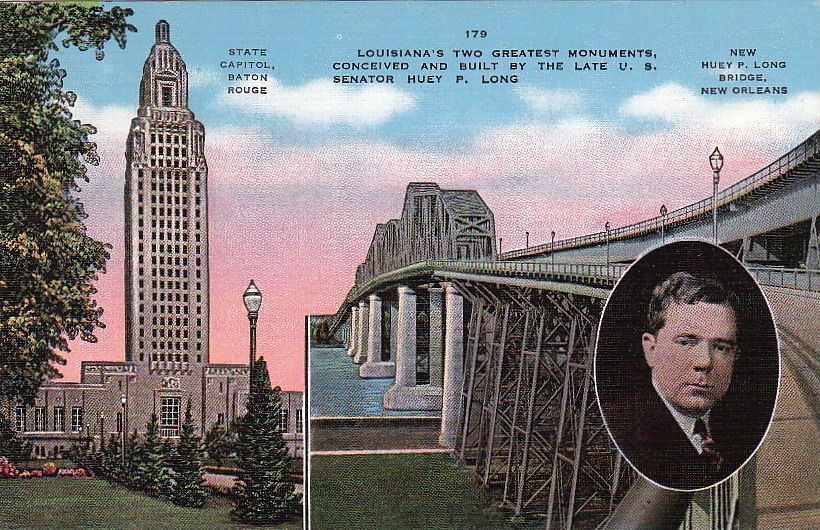  Postcard State Capitol Baton Rouge LA + Huey Long Bridge New Orleans LA