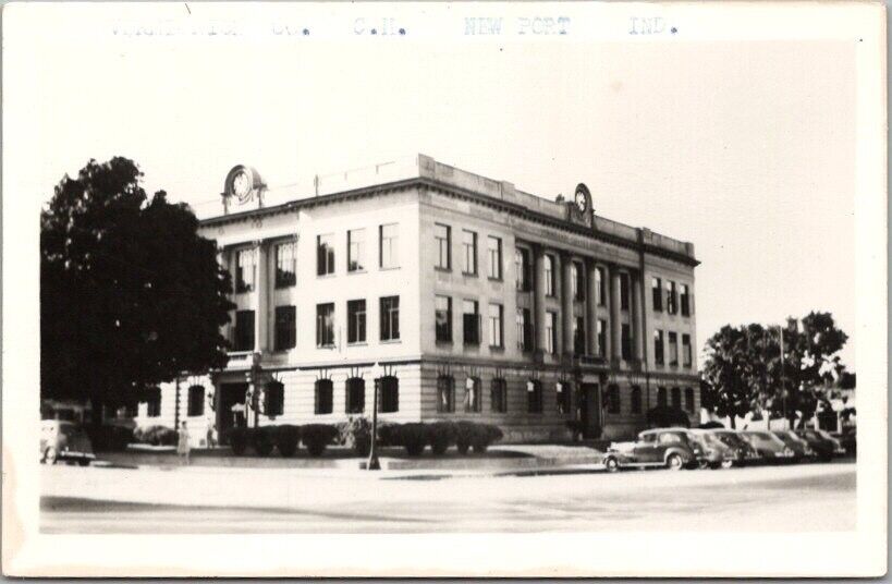 NEWPORT, Indiana RPPC Real Photo Postcard VERMILLION COUNTY COURT HOUSE c1950s