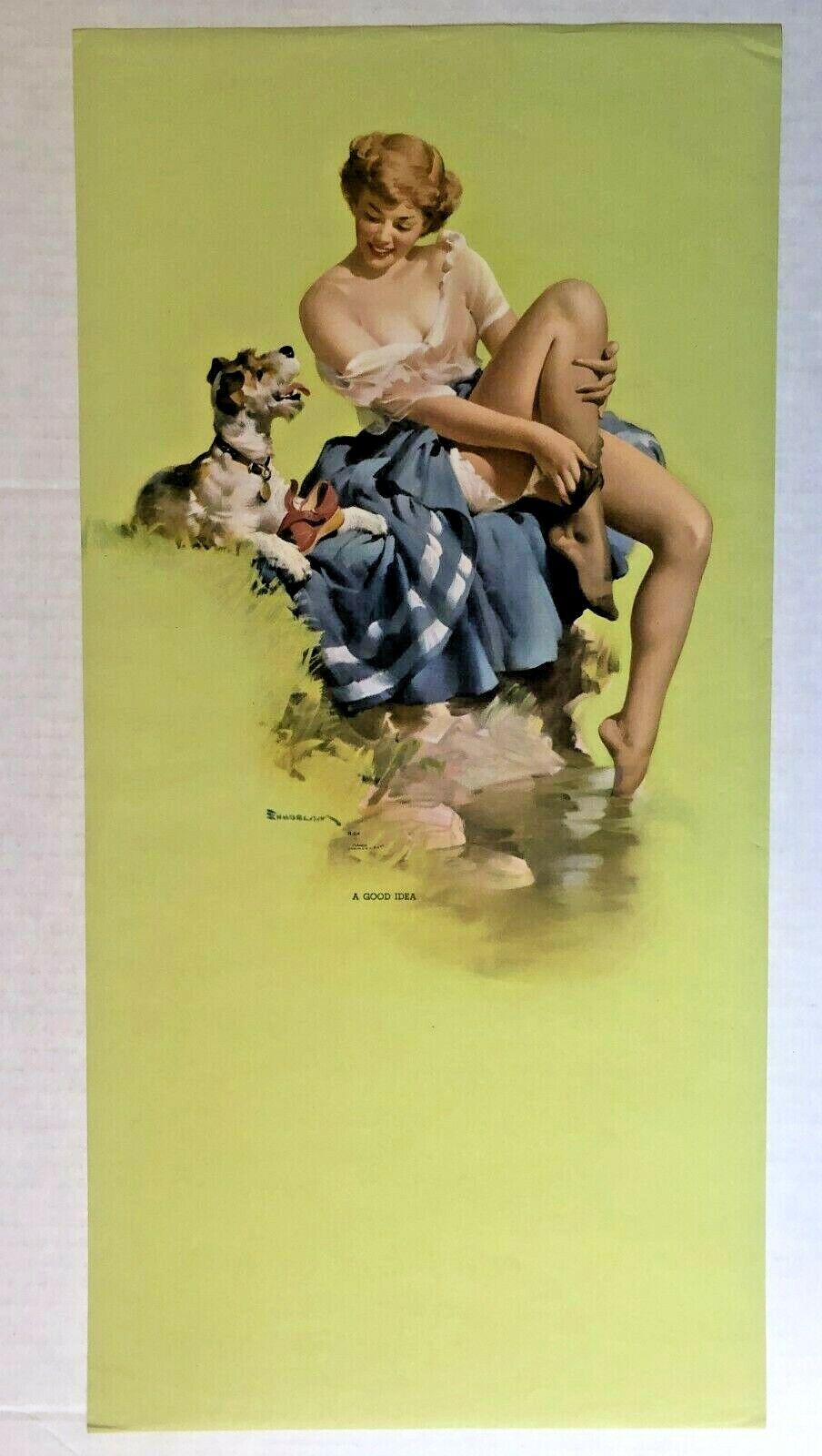 Beautiful 1950\'s Pinup Girl Picture Blond Woman w/ Terrier Dog