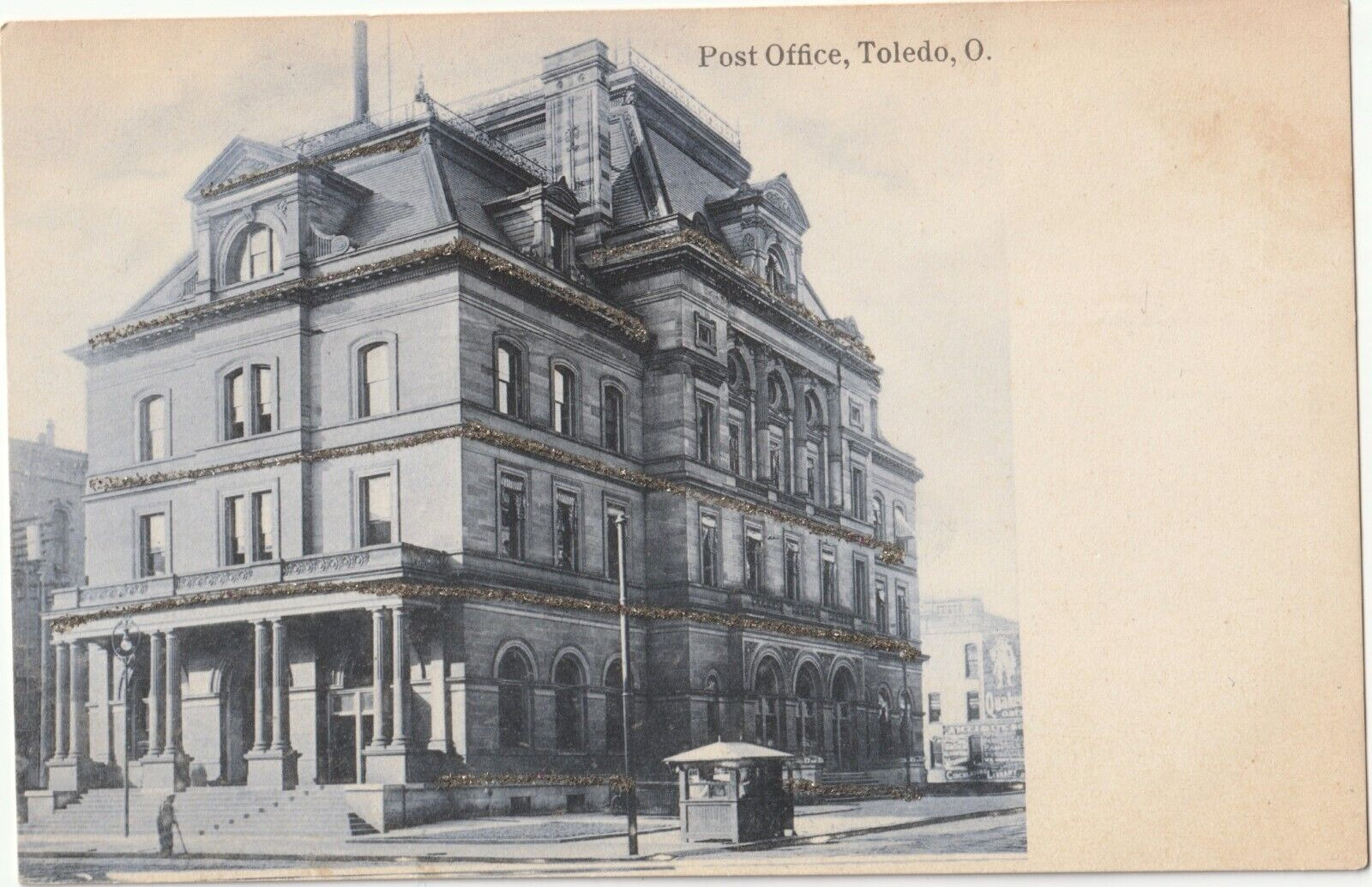 Post Office-Toledo, Ohio OH-c. 1907 antique German glitter postcard