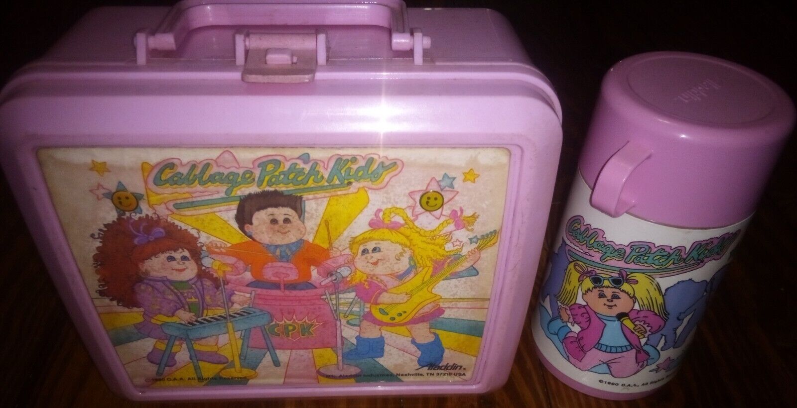 Vintage Cabbage Patch Kids Plastic Lunchbox With Thermos