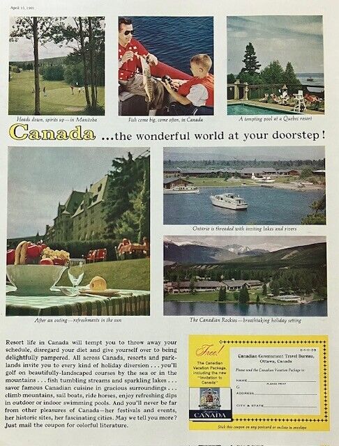 Rare 1961 Original Vintage Visit Canada Vacation Tourism Travel Advertisement AD