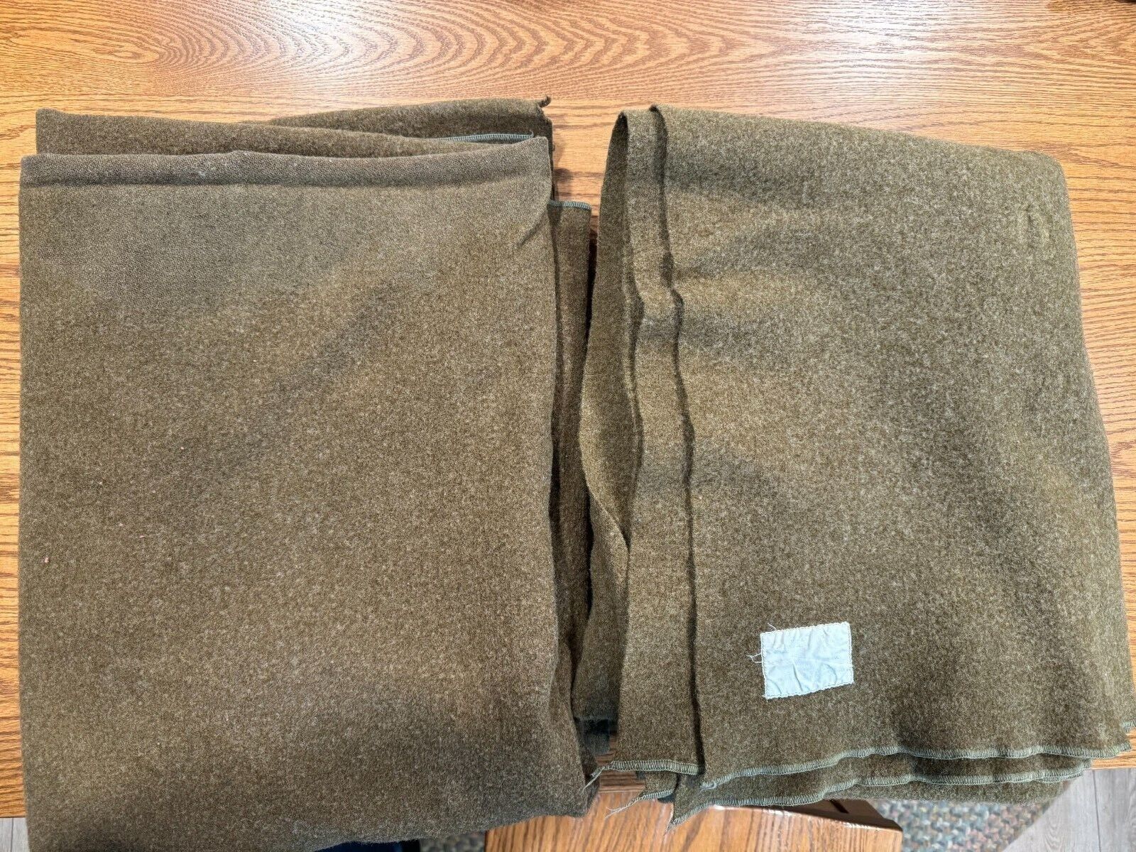 2 Vintage Olive Green Wool Blanket 74\