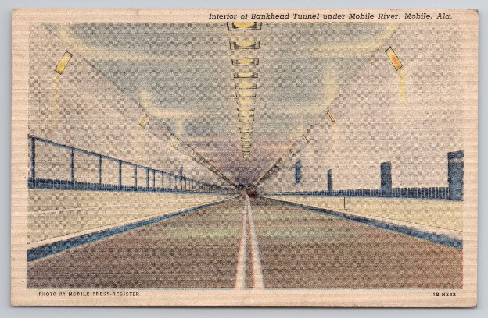 1941 Postcard Interior Of Bankhead Tunnel Under Mobile Alabama
