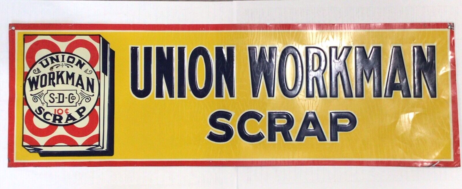 Rare Vintage1940’s Union Workman Scrap tobacco tin sign 10 Cent Original