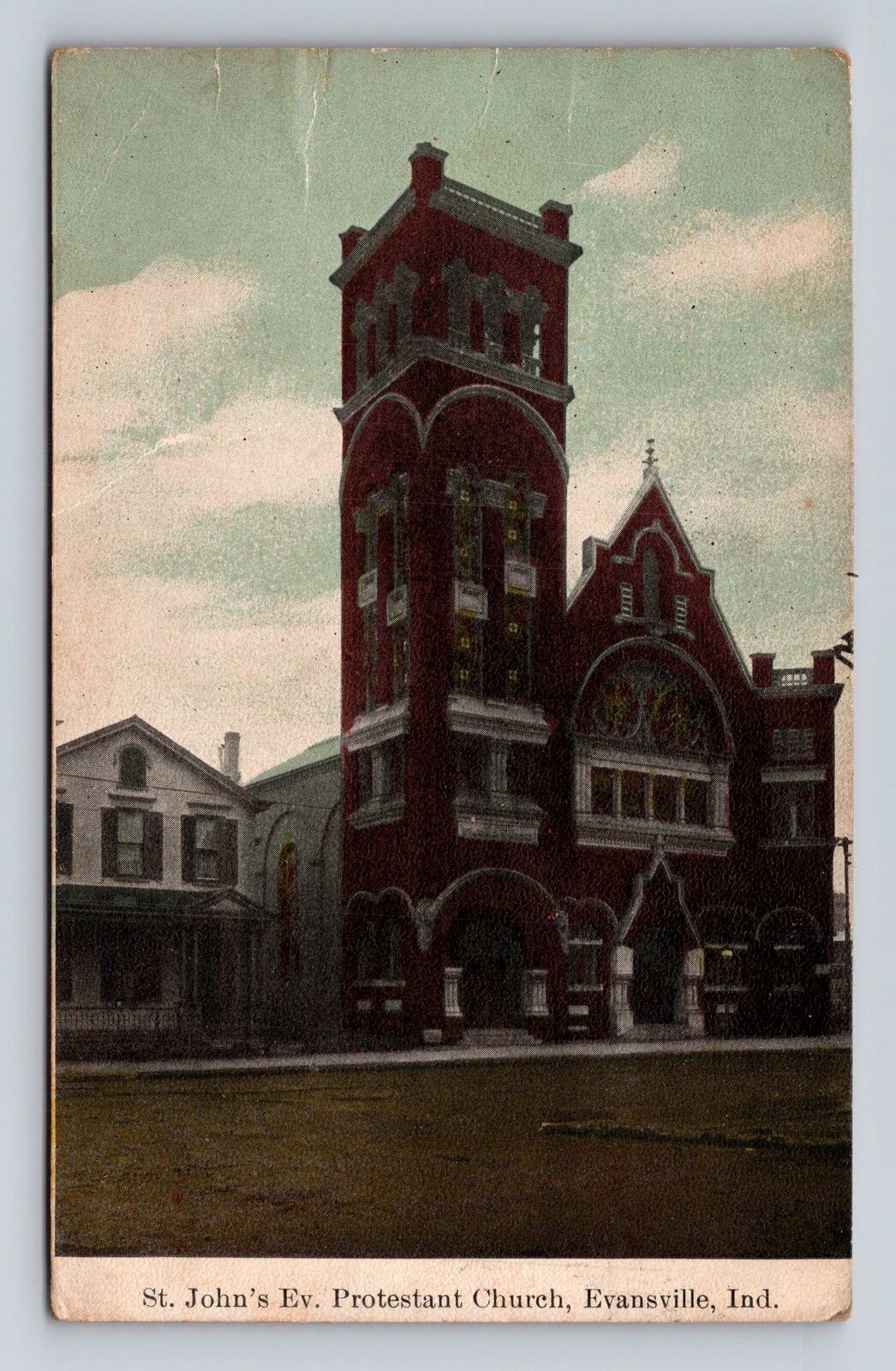 Evansville IN-Indiana, St Johns Ev Protestant Church, Antique, Vintage Postcard