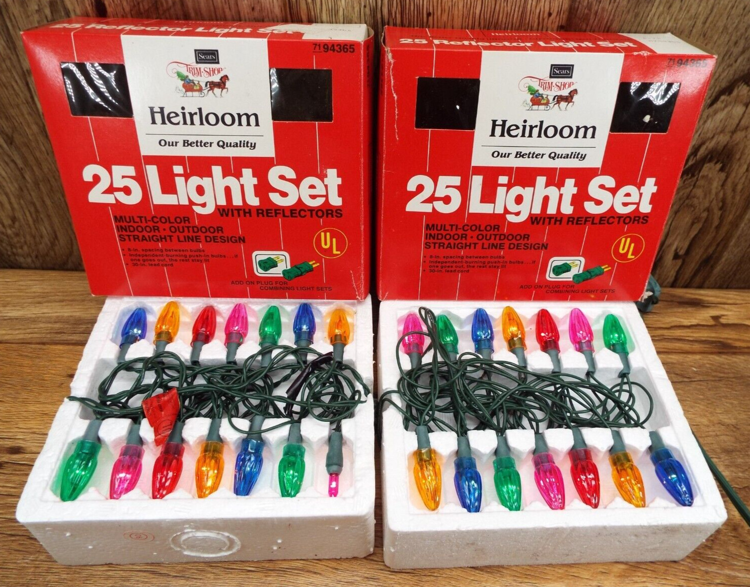 2-Vintage SEARS HEIRLOOM Christmas Miniature lights 25 Light reflectors TESTED