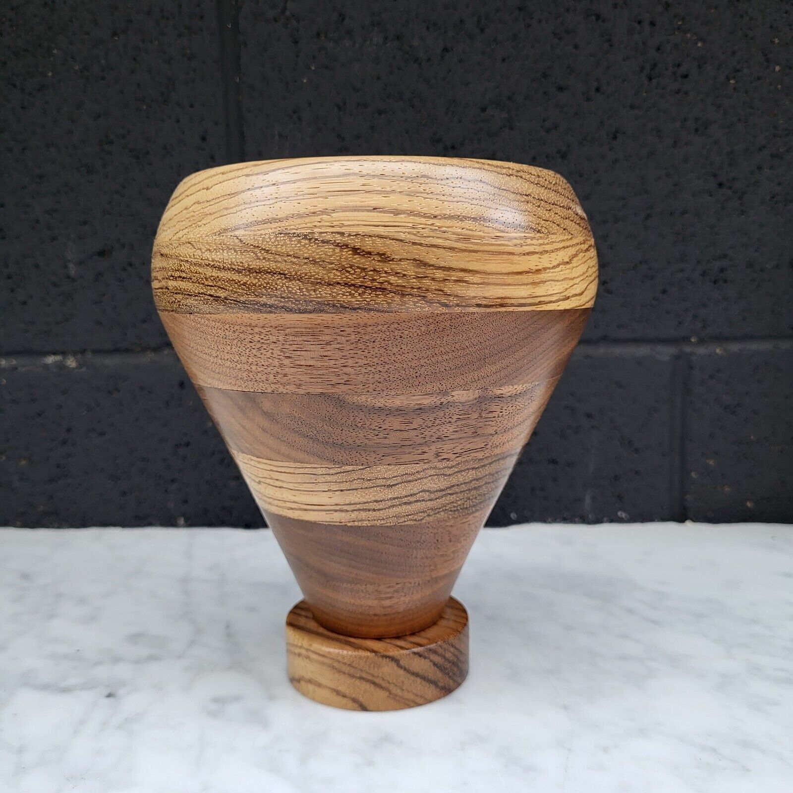 Black Walnut And Zebra Wood Turned Vase 6.75\