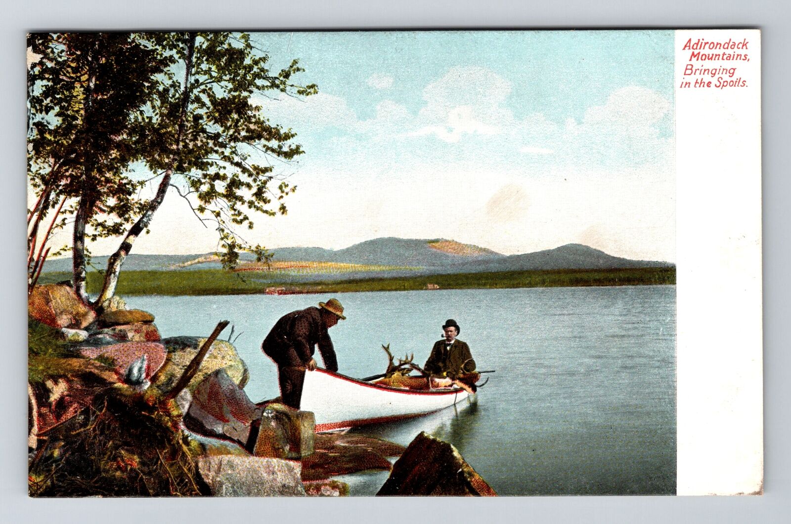 Adirondack NY-New York, Fishing on Lake Vintage Souvenir Postcard