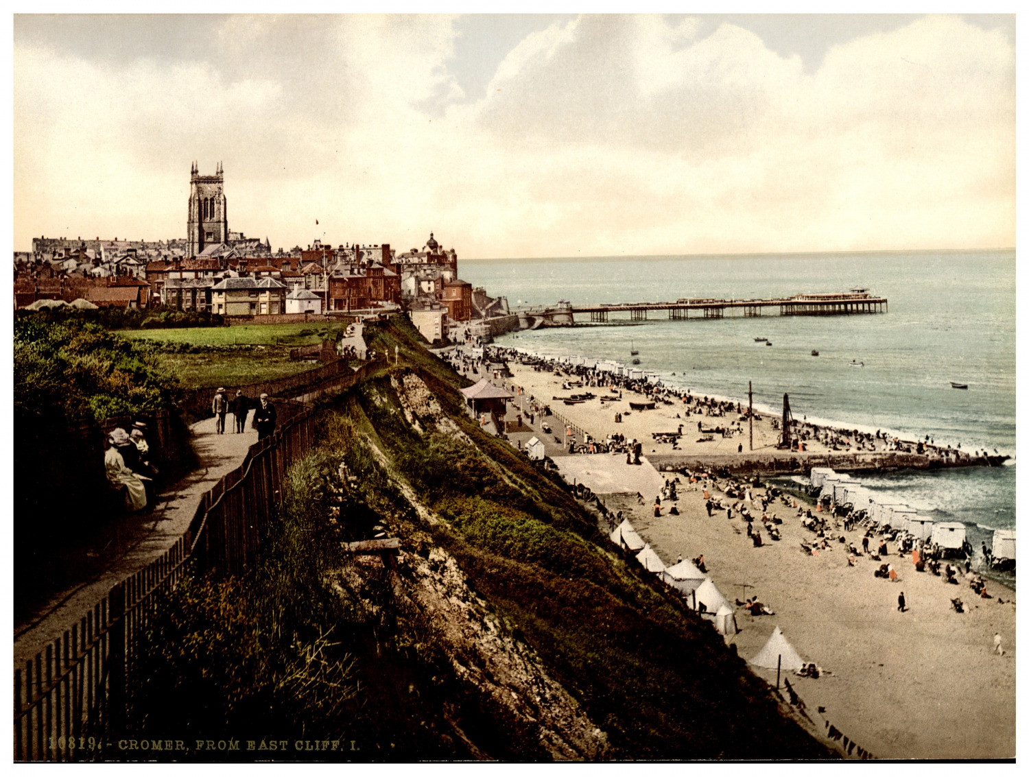 Cromer, from East Clifff I. Vintage photochrome by P.Z, photochrome Zurich photo