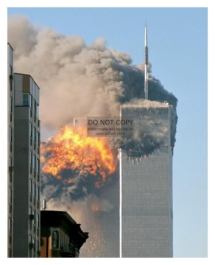 TWIN TOWERS 9/11 TERRORIST ATTACK BUILDING INFLAMED 8X10 PHOTOGRAPH REPRINT