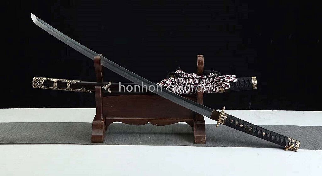 T10 Clay Tempered Tachi Japanese Samurai Sword Hadori Polishing Hamon Ebony Saya