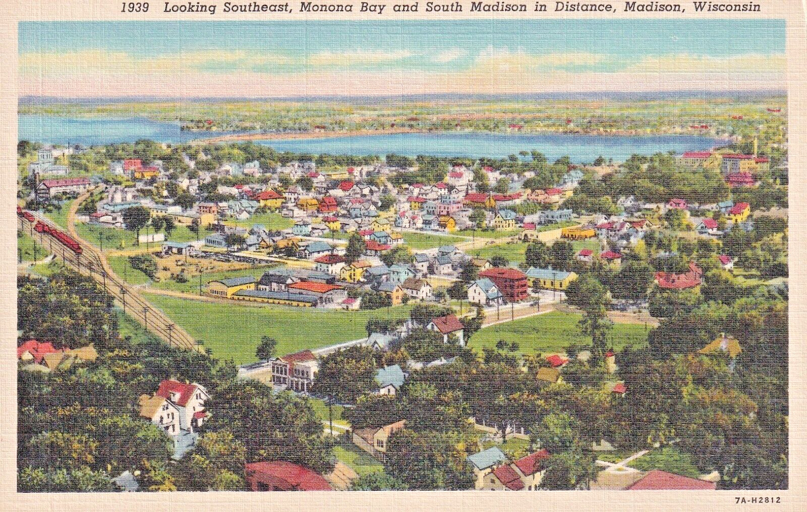 Postcard WI Madison Wisconsin Aerial View Monona Bay South Madison  I13