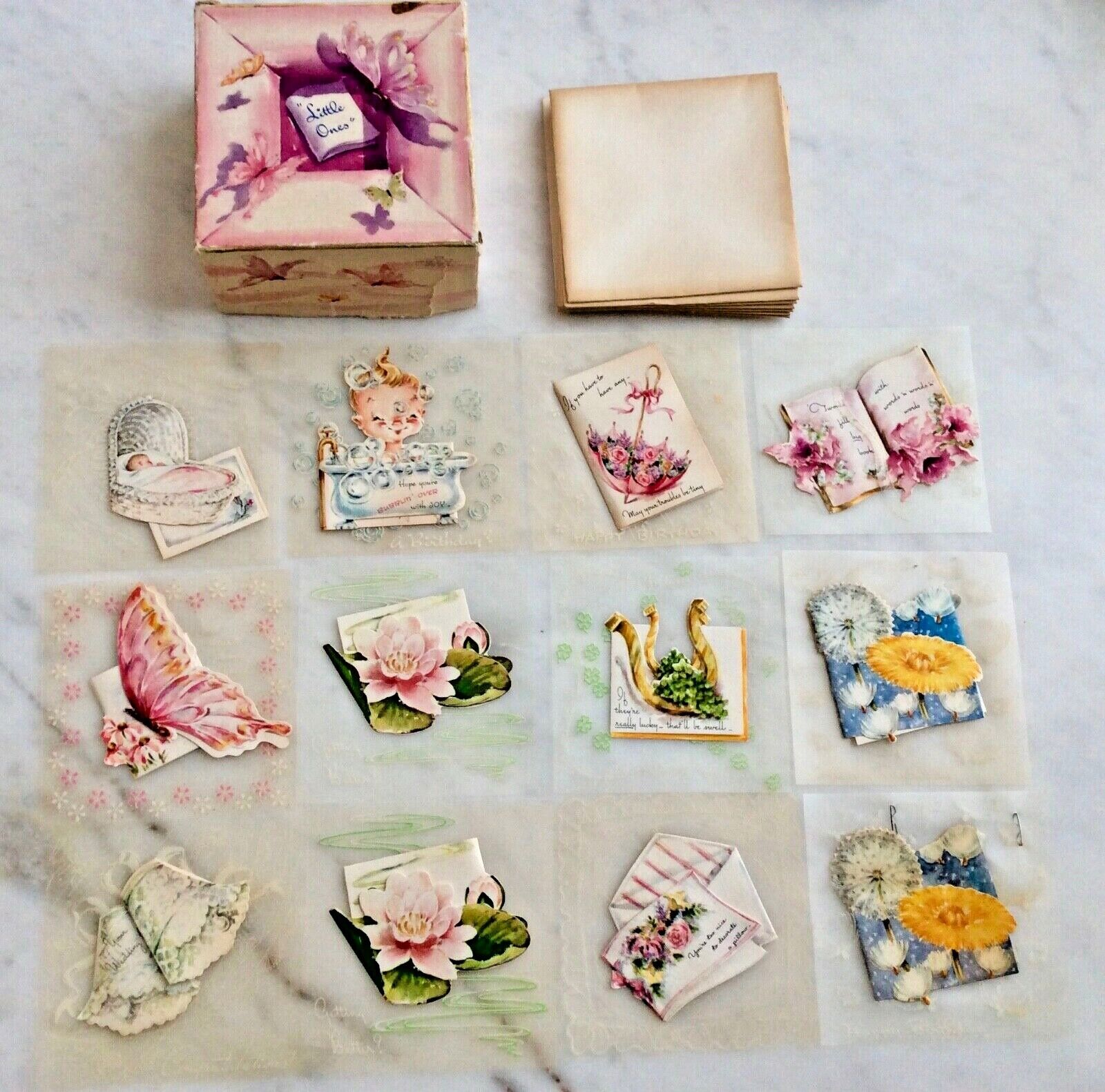 c1946 Antique Transparent Plastic Greeting Cards Mini Little Ones