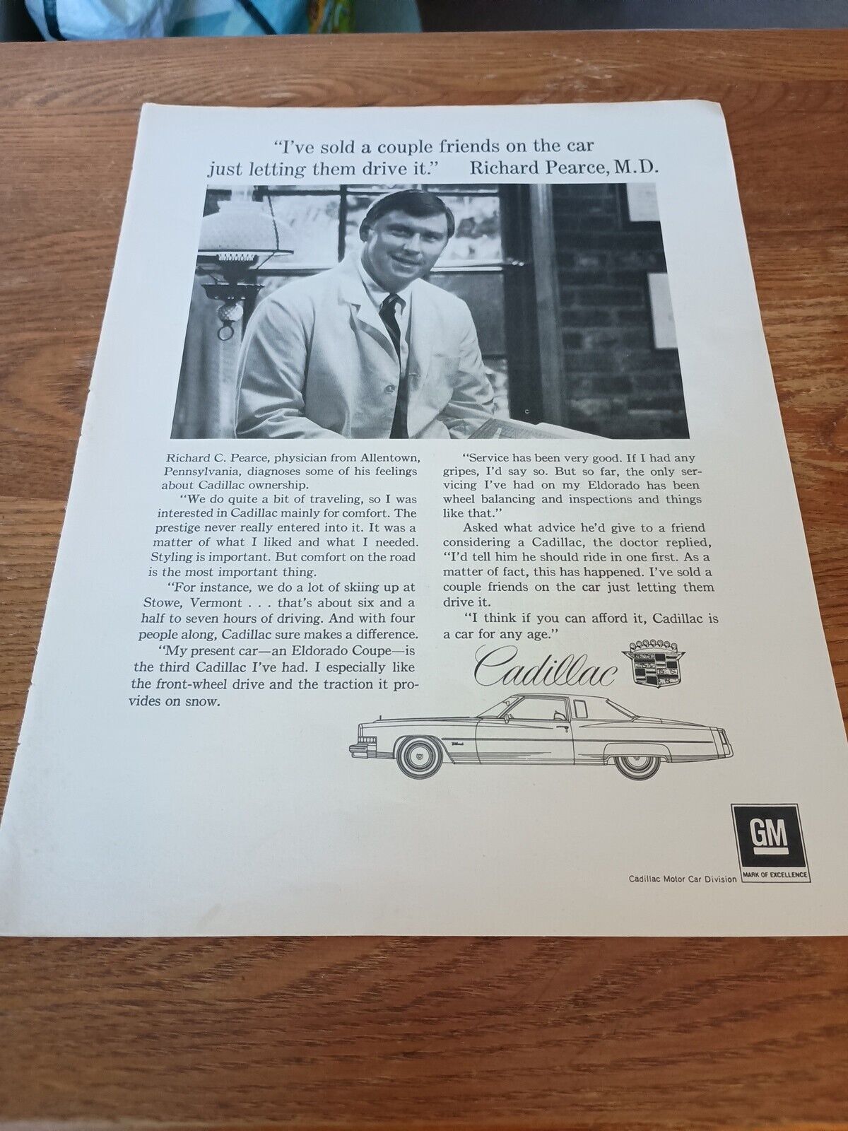 1974 Cadillac Richard Pearce M.D. Tells Friends Magazine Ad